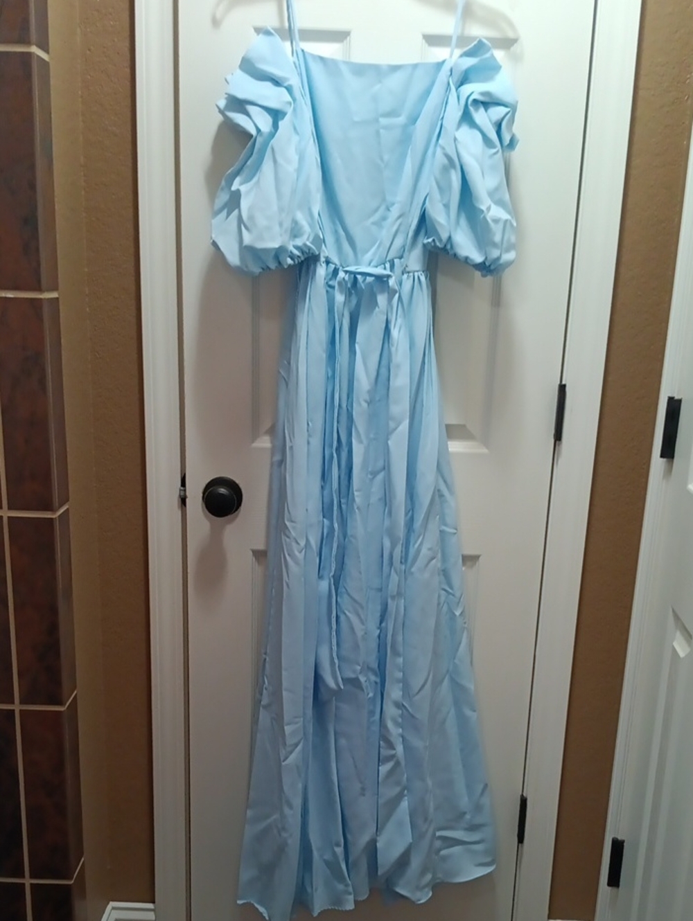 Light Blue Maxi Dress with Puff Sleeves